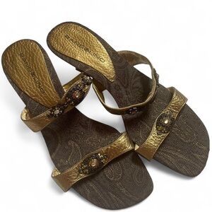 Vintage Bandolino Boho Leather Rhinestone Kitten Heel Sandals • SIZE - 7 • Y2K